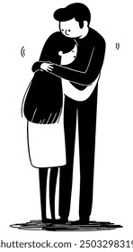 Couple Hug Love Silhouette Flat Vector Illustration