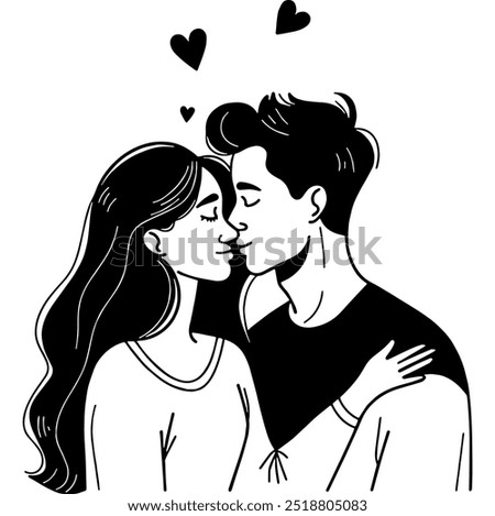 Couple Hug Love Silhouette. Flat Vector Illustration