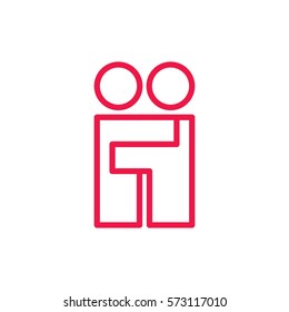 couple hug thin line red icon on white background, happy valentine day, love