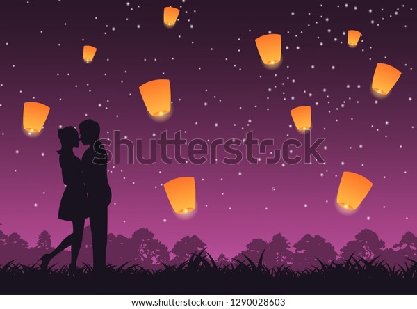 Couple Hug Together Kiss Around Naturelantern Stock Vector (Royalty ...