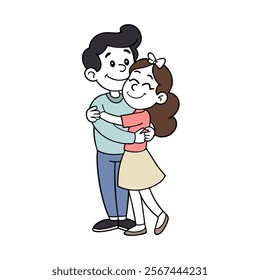 Couple Hug Valentines Vector Illustration Romantic Love Art