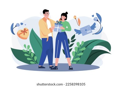 Couple Hugged Each Other On Happy Women Day With Gift.