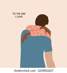 Couple hugging back illustration for Valentines day. Happy love couple hugs isolated element. Men and women kissing, hugging, cuddling. Lovely romantic relationships vector romantic card