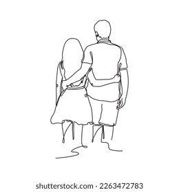 Couple hugging back view line art drawing vector  Heterosexual couple hugging   leaning continuous drawing line art illustration 