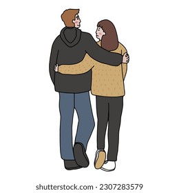 Pareja abrazo caricatura ilustración vectorial estilo de arte de línea mínimo