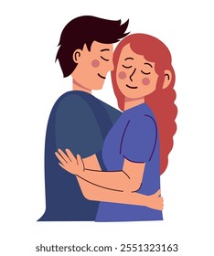 couple hugging characters isolated design