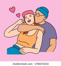 Couple hugging and consoling each other. Cartoon vector illustration