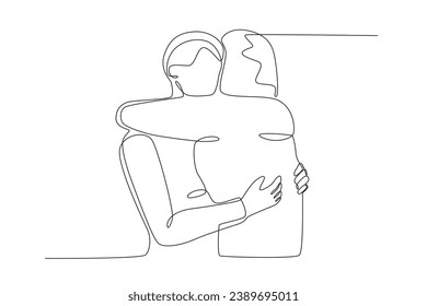 A couple hugging each other. National hugging day one-line drawing