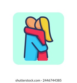 Couple hugging each other thin line icon. Love, man, woman. Friendship and love concept. Vector illustration, symbol element for web design and apps