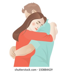 couple hugging with eyes closed 