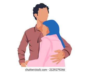 Couple hugging flat design Illustration. Color characters on a white background. Family solidarity, unity concept. Vector.