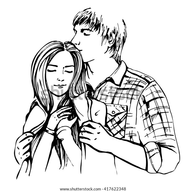 Couple Hugging Flirting Hand Drawn Vector Stock Vector (Royalty Free ...