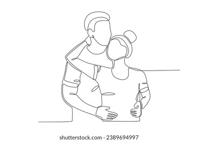 A couple hugging intimately. National hugging day one-line drawing