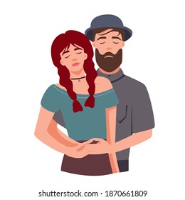 couple hugging isolated on white, colorful vector illustration