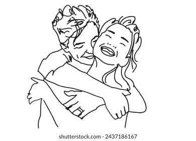 couple hugging. line drawing illustration for your design. Love. Gift for anniversary
