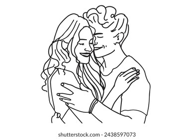 couple  hugging. line drawing illustration for your design