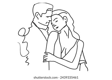 couple  hugging. line drawing illustration for your design
