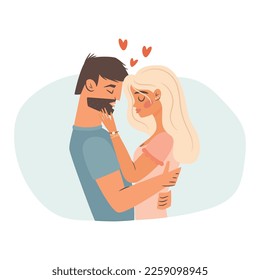 Couple hugging in love. Valentine's day card concept. Vector Illustration