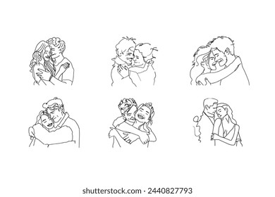 couple  hugging. Lovers. line drawing illustration for your design