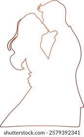 Couple hugging. Outline drawing red gradient. This silhouette style illustration conveys themes of love, companionship, romance and emotional connection, making it perfect for wedding invitations, 