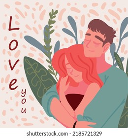 couple hugging portrait, vector image