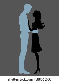 Couple Hugging Silhouette Vector 