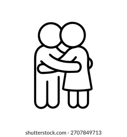 Pareja abrazando el icono de la línea del Vector en un fondo blanco Icono de la línea del Vector en un fondo blanco