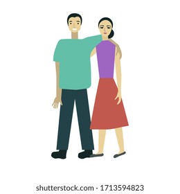 Couple hugging walking vector illustration