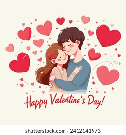 Couple huging each other, romantic happy valentines day greeting template