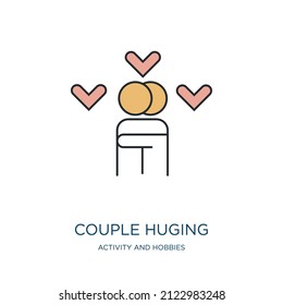 couple huging icon from activity and hobbies collection. Thin outline couple huging, couple, woman detailed offset lineal color icon isolated on white background. Line vector couple huging sign, 