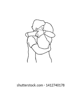 couple huging , support concept , well being, vulnerability concept line art 