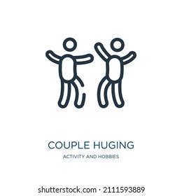 couple huging thin line icon. couple, engagement linear icons from activity and hobbies concept isolated outline sign. Vector illustration symbol element for web design and apps.