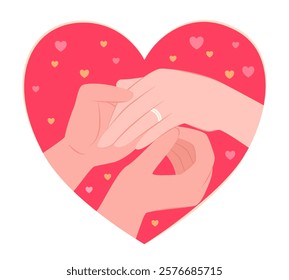 Couple of Human Hands Wear a Engagement Ring for Love, Marriage and Valentine's Day Concept Illustration