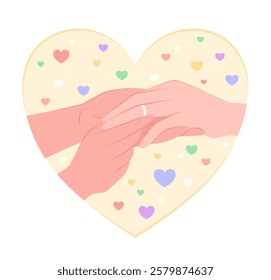 Couple of Human Hands Wear an Engagement Ring for Love, Marriage and Valentine's Day Concept Illustration