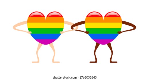 Couple of human Rainbow Heart shape. Togetherness LGBTQ pride icon vector illustration