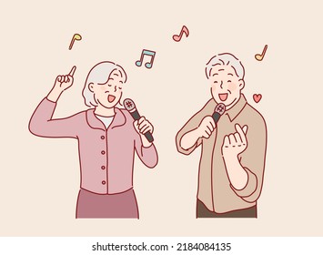 couple husband and wife singing songs. Hand drawn style vector design illustrations.