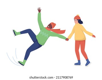 Couple in ice skates semi flat color vector character. Two figures. Full body people on white. Boyfriend with girlfriend isolated modern cartoon style illustration for graphic design and animation