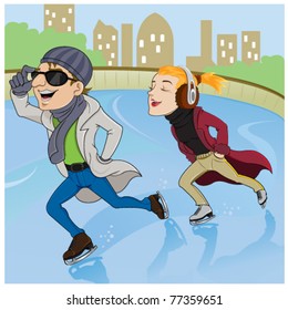couple ice skating in the park
