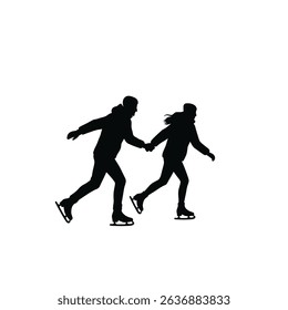 Couple ice skating winter romance silhouette.