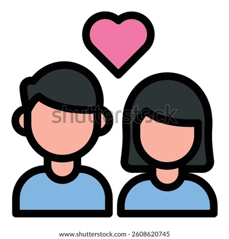 Couple icon flat line style illustration representing romantic partners or companionship, suitable for love, relationship, and Valentine-themed content.