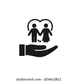 Couple icon on hand. Man and women dating flat style isolated on white background. Vector illustration