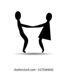 Couple icon on white background. Loving couple for web and mobile design. Vector black icon. Dancing sign with shadow.