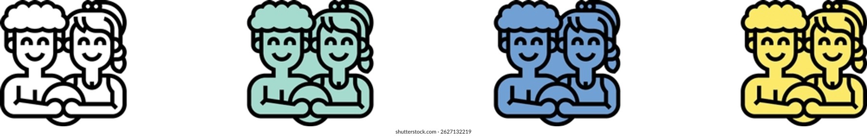 couple icon. Outline, Green, Blue and Yellow Style Design Isolated On White Background