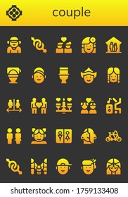 Paar Icon gesetzt. 26 gefüllte Pärchen-Symbole.  Einfache, moderne Symbole wie: Freund, Hug, Geschlecht, Paar, Frau, Familie, Toilette, Mädchen, Wc, Tanz, Tandem, Junge