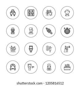 Couple icon set. collection of 16 outline couple icons with couple, dance, gender, family, girl, grandfather, newlyweds, same sex marriage, toilet icons.