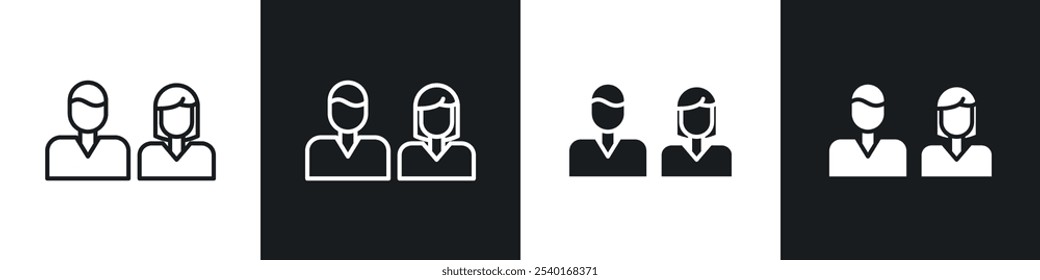 Conjunto de iconos de pareja. Símbolos de Vector en colores blanco y negro.