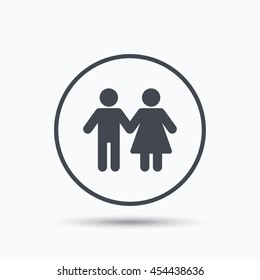 Couple icon. Traditional young family symbol. Circle button with flat web icon on white background. Vector