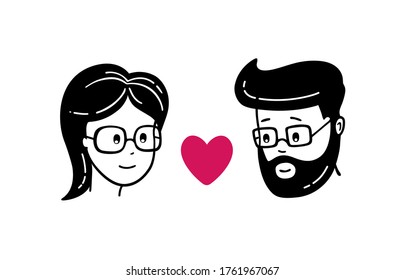 Couple icon in trendy flat style isolated on white background. Black and white persons. In loved people symbol for web site design, logo, app, UI, apparels print.