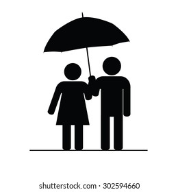 couple icon with umbrella vector silhouette