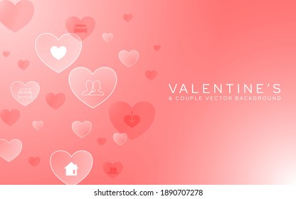Valentine’s and couple icon. Vector artwork on red gradient background for poster, artwork or banner.